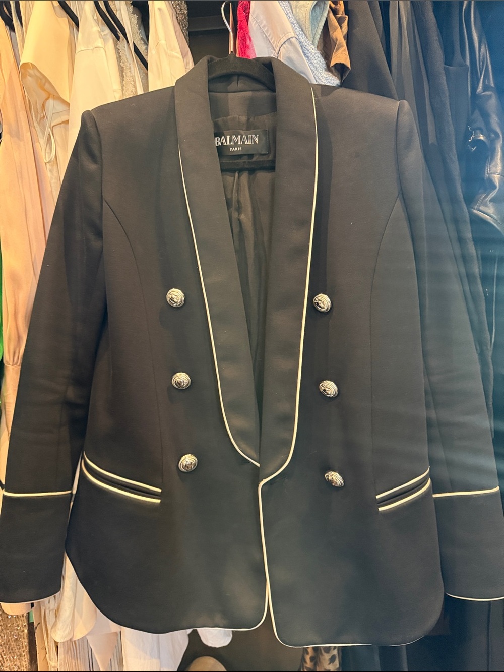 Balmain Blue Blazer with White Piping and Silver Buttons